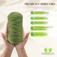 1 x RAW Customer Returns MeriWoolArt Cotton Yarn Ribbon Green - 10 mm T-Shirt Ribbon Yarn for Knitting, Macrame, Crocheting, Weaving, Gift Ribbon - 150 m Cotton Ribbon Salbey  - RRP €14.09