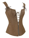 1 x RAW Customer Returns Charmian Women s Renaissance Lace Up Vintage Boned Bustier Corset with Garters Brown Large - RRP €45.37