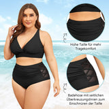 1 x RAW Customer Returns Century Star Bikini Women Tummy Control Big Breasts Swimsuit V Neck Swimwear Tummy Control Bikini Sets High Waist Black 3XL - RRP €39.99