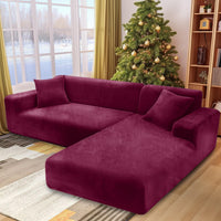 1 x RAW Customer Returns NAKIHOUSE Thick Velvet Sofa Cover with One Pillowcase, Super Soft Elastic Sofa Cover in Burgundy Color for 1 2 3 4 Seater L-shaped corner sofa requires two  - RRP €48.4