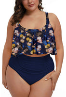 1 x RAW Customer Returns Viottiset Women s Plus Size 2 Piece Tankini Set Tummy Control Ruffle Ruched Swimsuits Crop Top Bikini Deep Blue 3XL - RRP €42.35