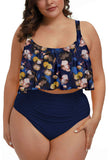 1 x RAW Customer Returns Viottiset Women s Plus Size 2 Piece Tankini Set Tummy Control Ruffle Ruched Swimsuits Crop Top Bikini Deep Blue 3XL - RRP €42.35