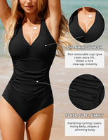 1 x RAW Customer Returns UMIPUBO Swimsuit Women Sexy Swimwear V Neck Slimming Tummy Control Swimsuit Plus Size Swimsuit Push Up Swimwear Black, XXL  - RRP €36.99