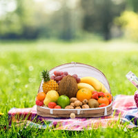 1 x RAW Customer Returns Holibanna Bamboo Fruit Basket with Fruit Fly Screen Fly Cover Serving Tray Food Cover Cover Bread Basket Cover Picnic Basket Woven Rattan Basket Basket for Snacks Vegetables Cake - RRP €30.24