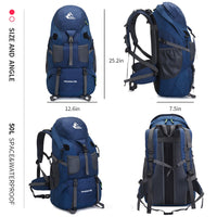 1 x RAW Customer Returns Bseash 50L Lightweight Waterproof Hiking Backpack, Outdoor Sports Daypack Multifunctional Travel Bag for Climbing Camping Travel Navy Blue with Shoe Compartment  - RRP €35.99