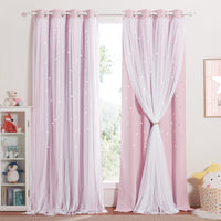 1 x RAW Customer Returns NICETOWN Curtains for children s room girls - eyelet curtain set of 2 H 240 x W 132 cm children s room curtain stars double-layer blackout curtains with voile, light pink - RRP €56.95