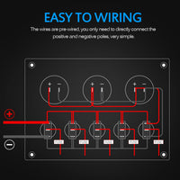 1 x RAW Customer Returns MICTUNING 5-pin rocker switch panel with LED light 12V 24V 4.2A switch panel with dual USB charger digital voltmeter cigarette lighter socket for motorhome car boat - RRP €22.18