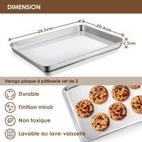 1 x RAW Customer Returns Herogo Baking Tray Set of 2, Stainless Steel Baking Tray, Rectangular Oven Tray Cake Tray Drip Pan for Baking Cooking Serving, Mirror Finish Non-Toxic, Dishwasher Safe, Metal Silver 26.5 x 20.4 x 2.5 cm  - RRP €15.98