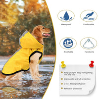 7 x Brand New Idepet Waterproof 2 in 1 Dog Rain Jacket, Lightweight Dog Jumpsuit with Hood, Breathable Rain Poncho with Hood and Reflective Strip for Small Medium Large Dogs S, Yellow  - RRP €142.24