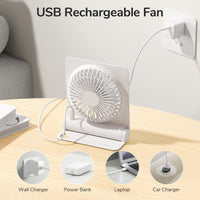 1 x RAW Customer Returns JISULIFE Small Table Fan, Mini Portable Rechargeable USB Small Fan, 160 Foldable with 4500mAh, Extremely Quiet, 4 Speeds Desk Fan for Office, Home, Camping-White - RRP €29.99