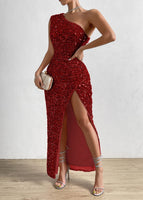 1 x RAW Customer Returns Justchicc Women Sexy One Shoulder Sleeveless Sparkling Sequin Party Dress Maxi Dress Red X-Large - RRP €80.66