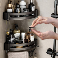 1 x Brand New ALLILUYAA Shower Shelf No Drilling, Bathroom Shelf, Aluminum Shower Storage with 2 Hooks, with Towel Rack Self-Adhesive Shower Shelf, for Bathroom, Kitchen Black.  - RRP €19.2