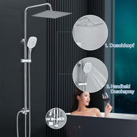 1 x RAW Customer Returns Harnart rain shower system without fitting, stainless steel shower fitting, complete set, shower rod with shower, chrome shower head with hose and holder, 3 jet types, 30 x 30 cm, square overhead shower shower set - RRP €69.77