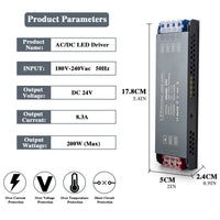 1 x RAW Customer Returns BRIMETI LED transformer 24V 200W LED driver power supply, switching power supply LED transformer 8.3A AC 230V to DC 24 Volt, compact extremely thin constant voltage low-voltage transformer for LED lamps - RRP €19.99