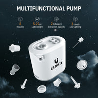 1 x RAW Customer Returns Ulikey Electric Air Pump, Portable Electric Inflator 3600 mAh Rechargeable, 2 in1 Inflate Deflate Mini Air Pump with 8 Nozzles, for Mattress Inflator, Swimming Pools, Boats, Toys, Camping - RRP €14.12