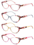 1 x RAW Customer Returns HEEYYOK 4 Pieces Blue Light Blocking Reading Glasses for Women Floral Pattern Cat Eye Fashion Reader for Women with Spring Hinges - RRP €18.99