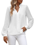 1 x RAW Customer Returns GORGLITTER Women s Elegant Blouses V-Neck Top Shirt Blouse Long Sleeve Net Sleeve Tunic Blouse White M - RRP €30.24