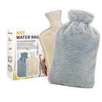 1 x RAW Customer Returns TOHDNC 2 Liter Hot Water Bottle with Fluffy Plush Cover Hot Water Bag for Pain Relief, Leak-Proof Bed Bottle Made of Natural Rubber for Adults and Children Light Grey  - RRP €12.99