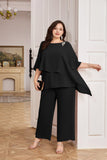 1 x RAW Customer Returns Hanna Nikole Pantsuit Women s Large Sizes Cape Sleeve Zip Rhinestones Loose Round Neck Wide Leg Pants Chiffon Comfortable Lined Festival Summer Elegant High Waist Black 52 - RRP €72.1