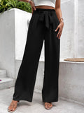 1 x RAW Customer Returns GORGLITTER Women s Wide Leg Pants Summer Pants Loose Long Pants Thin Casual Pants with Belt Black M - RRP €36.29