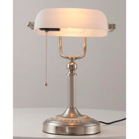 1 x RAW Customer Returns Newrays White Glass Bankers Desk Lamp with Pull Chain Switch Plug-In Holder - RRP €63.52