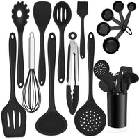 1 x RAW Customer Returns TEAMFAR Kitchen Utensil Set, 15 Piece Silicone Kitchen Utensils Cooking Cutlery Set with Utensil Holder, Black Non-Stick Spatula for Cooking, Heat Resistant Food Grade, Dishwasher Safe - RRP €18.14