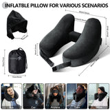 1 x RAW Customer Returns Sunany Neck Pillow Inflatable Travel Pillow Comfortably Supports Head, Neck and Chin, Airplane Pillow with Soft Velor Cover, Hat, Portable Drawstring Black  - RRP €28.99