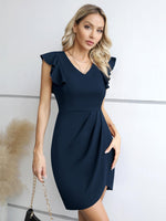 1 x RAW Customer Returns Missufe Mini Dress Cocktail Dress Elegant Party Dress Wrap Dress Women Bodycon Figure-hugging Tight Dresses Dark Blue, Large  - RRP €33.26