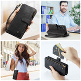 1 x RAW Customer Returns UEEBAI Mobile Phone Case for Samsung Galaxy A55 5G, Retro Zipper Case Premium PU Leather Soft Folding Case Magnetic Closure Card Slot Stand Function Wallet with Carrying Strap Protective Case - Black - RRP €20.16