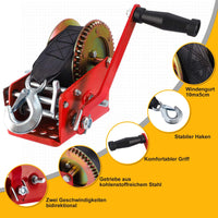 1 x RAW Customer Returns Pindex hand winch with 10m webbing 1600kg 3500LS, cable winch with brake for workshop garage trailer, boat winch for boat, red - RRP €67.99