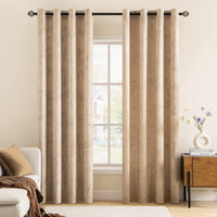 4 x Brand New MIULEE Indoor Bedroom Velvet Curtains Gold Printed Window Curtains for Living Room Double Bed Decorations with Eyelets 2 Panels 140X175cm Beige - RRP €156.16