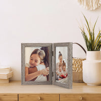 1 x RAW Customer Returns EXYGLO Set of 2 Double Picture Frames 13x18 cm, Foldable Photo Frame with Glass for 2 Pictures Collage, Vertical for Table Display, Gray - RRP €17.99