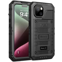 1 x RAW Customer Returns Beeasy for iPhone 15 Case Waterproof Outdoor Shockproof Metal Protective Case, Military 360 Degree Armored Case Dustproof with Screen Protector Robust Hard Case Heavy Duty Mobile Phone Case 6.1 Inches Black - RRP €32.72