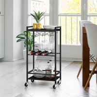 1 x RAW Customer Returns UOMIO Drinks Serving Cart, 3-Tier Kitchen Cart with Lockable Wheels Black Bar Cart Wine Cart with Glass Holder, Wooden Storage Cart for Living Room 44 x 30 x 85 cm - RRP €59.04