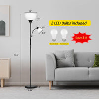 1 x RAW Customer Returns OUTON floor lamp with reading lamp, LED dimmable ceiling floodlight, floor lamp with remote control, touch and app control, 4 color temperatures, 1H timer, memory function, 2X9W light bulbs, for office bedroom - RRP €64.89