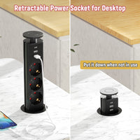 1 x RAW Customer Returns Retractable socket 3 compartments with USB C, Ohuo desk hidden power strip with 3 USB and touch protection for kitchen island, 1.8 cable - RRP €38.75