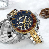 1 x RAW Customer Returns MEGALITH Men s Watch Gold Stainless Steel Chronograph Wristwatch Men Waterproof Large Analog Watch Men Business Design Watches for Men Blue Dial Calendar Luminous - RRP €45.99