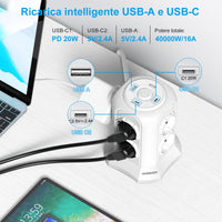 1 x RAW Customer Returns NVEESHOX Power Strip with 8 Universal ITA 10 16A and Schuko Sockets and 2 USB C and 2 USB A USB-C1 20W PD3.0 , 4000W 16A, Multi-Socket Tower Surge Protection with Switch, 2M Cable white  - RRP €39.99