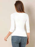 1 x Brand New Allegra K Women s V Neck 3 4 Sleeves Solid Knit Button Decor Ribbed Top White 3XL - RRP €29.99