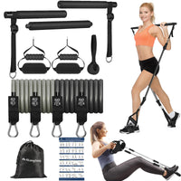 1 x RAW Customer Returns ALongSong Pilates Bar, Essential Professional Resistance Band Set for Beginners, 4 Rubber Bands with Total 20 40lbs and Door Anchor, Pilates Bar for Home and Gym Black  - RRP €39.99