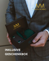 1 x RAW Customer Returns Massi Morino tie dark green with pocket square set for men including cufflinks, tie clip and gift box - men s tie set - RRP €25.1