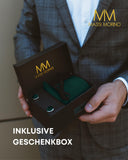 1 x RAW Customer Returns Massi Morino tie dark green with pocket square set for men including cufflinks, tie clip and gift box - men s tie set - RRP €25.1