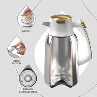 1 x RAW Customer Returns IDEUS coffee pot, double-walled vacuum insulation jug, 2 liters, stainless steel, thermos flask keeps hot for 12 hours, jug for 15-20 cups, white gold - RRP €49.99