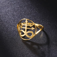 1 x RAW Customer Returns LIKGREAT Lucifer Sigil Rings Satanic Cross Band Ring Sigil of Lucifer Seal of Satan Rings Demon Devil Gothic Ring Stainless Steel Jewelry Gifts for Men Women g-2  - RRP €24.0