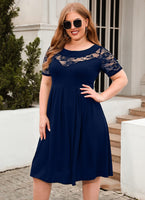 1 x RAW Customer Returns Women s Plus Size Dress Casual Dress A Line Swing Mini Dress Elegant Skater Dress Party Dress Lace Dress Blue 3XL - RRP €25.2