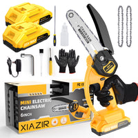 1 x RAW Customer Returns XIAZIR Chainsaw 6 Inch Mini Portable 21V Two Power One Charger CE European Standard, with Charger, Battery, Wrench, Suitable for Garden - RRP €59.99