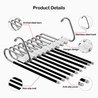 1 x RAW Customer Returns Loputon 2 Pack Trouser Hangers Clothes Hangers Space Saving Stainless Steel Non-Slip Foldable Multifunctional Hanger for Pants, Scarves, Jeans, Clothes, Towels Black with 14 Hangers  - RRP €25.56