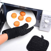 12 x Brand New Gxhong 1 Oven Gloves and 1 Oven Pot Holder, Barbecue Gloves 500 Non-Slip Heat Resistant Cotton Gloves for Kitchen Cooking Oven BBQ Black - RRP €273.6