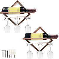 1 x RAW Customer Returns MERYSAN 2pcs Metal Wall Mounted Wine Holder Stemware Glass Rack, Vintage Brass Wall Hanging Red Wine Rack Organizer with 3 Stemware Glass Holders, Bottle Rack Wine Bottle Rack for Kitchen Bar Wall Decor - RRP €28.22