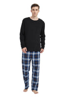 1 x RAW Customer Returns GLOBAL Men s Flannel Pajamas Men s Cotton Pajamas Set Long Sleeve Pullover Top and Elastic Bottoms with Drawstring Soft Comfortable Black Top, Dark Blue Checked Pants S - RRP €32.99